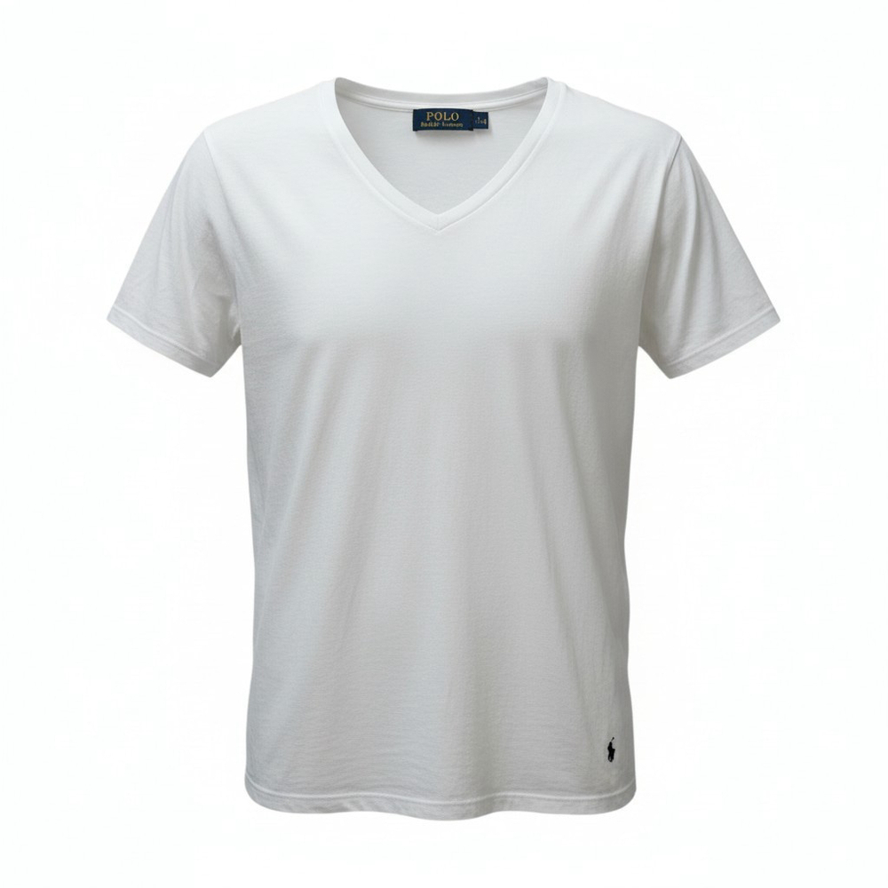 Polo Ralph Lauren Men Short Sleeve White V-Neck Solid Casual T-Shirt Size Large